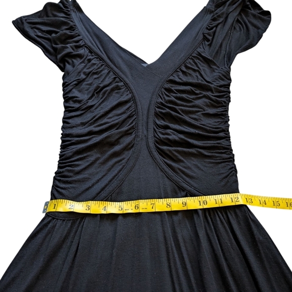 Zara Dress Plunge Ruched Little Black V Neck Flutter Sleeves Women's size Medium - Picture 8 of 13